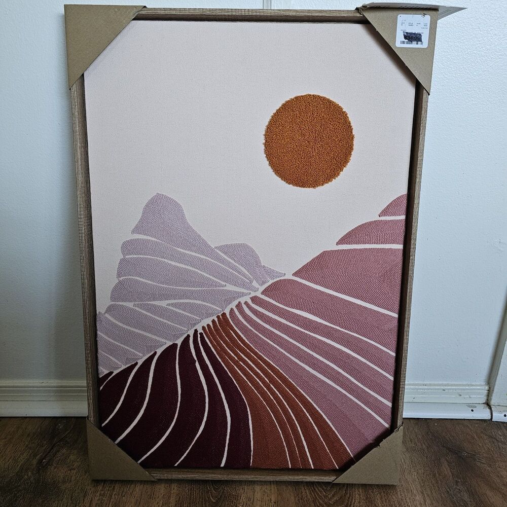 New BP Home Woven Embroidered Textile Wall Art Sun  Sunrise Decor 18”x26”